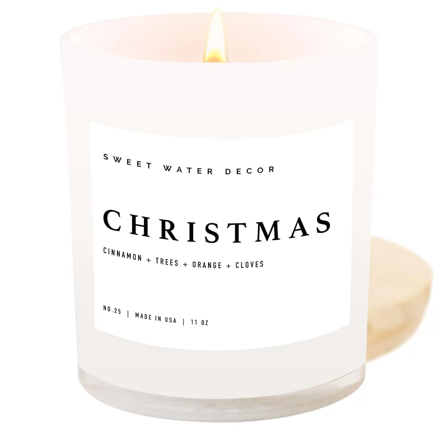 imageSweet Water Decor Farmhouse Candle  Autumn Cinnamon and Nutmeg Fall Scented Soy Candles for Home  11oz White Glass  Wood Lid 50 Hour Burn Time Made in the USAWhite