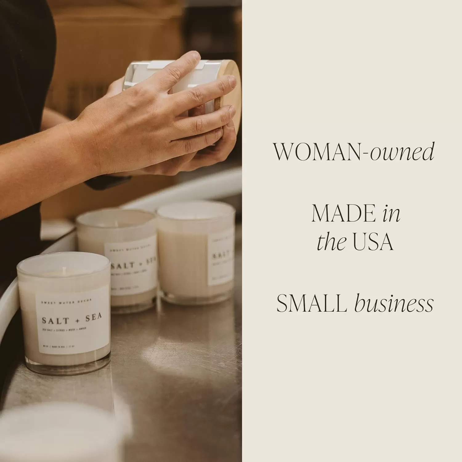 imageSweet Water Decor Farmhouse Candle  Autumn Cinnamon and Nutmeg Fall Scented Soy Candles for Home  11oz White Glass  Wood Lid 50 Hour Burn Time Made in the USAWhite