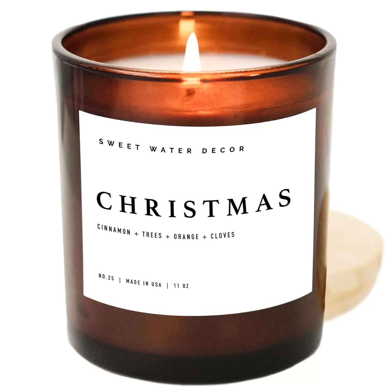 imageSweet Water Decor Farmhouse Candle  Autumn Cinnamon and Nutmeg Fall Scented Soy Candles for Home  11oz White Glass  Wood Lid 50 Hour Burn Time Made in the USAAmber