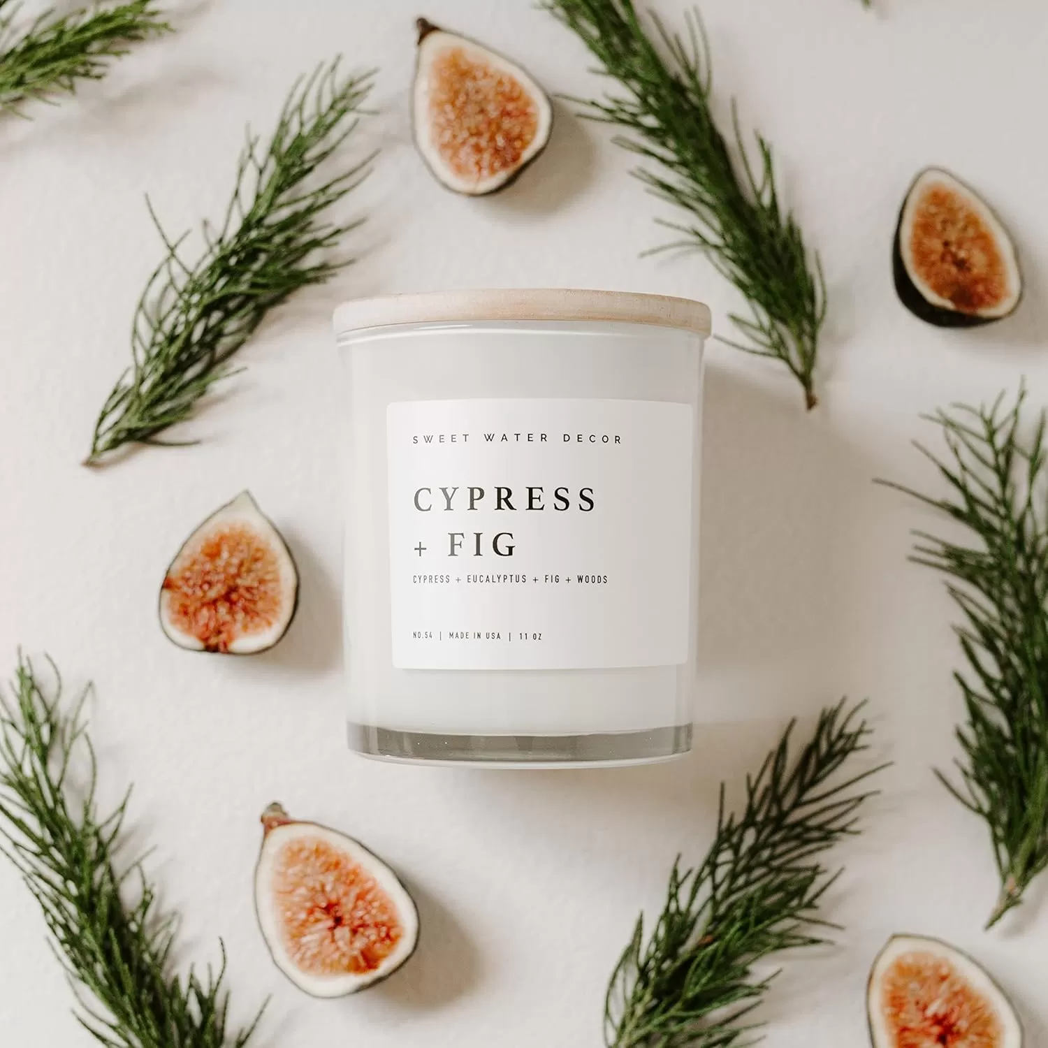 imageSweet Water Decor Farmhouse Candle  Autumn Cinnamon and Nutmeg Fall Scented Soy Candles for Home  11oz White Glass  Wood Lid 50 Hour Burn Time Made in the USAWhite