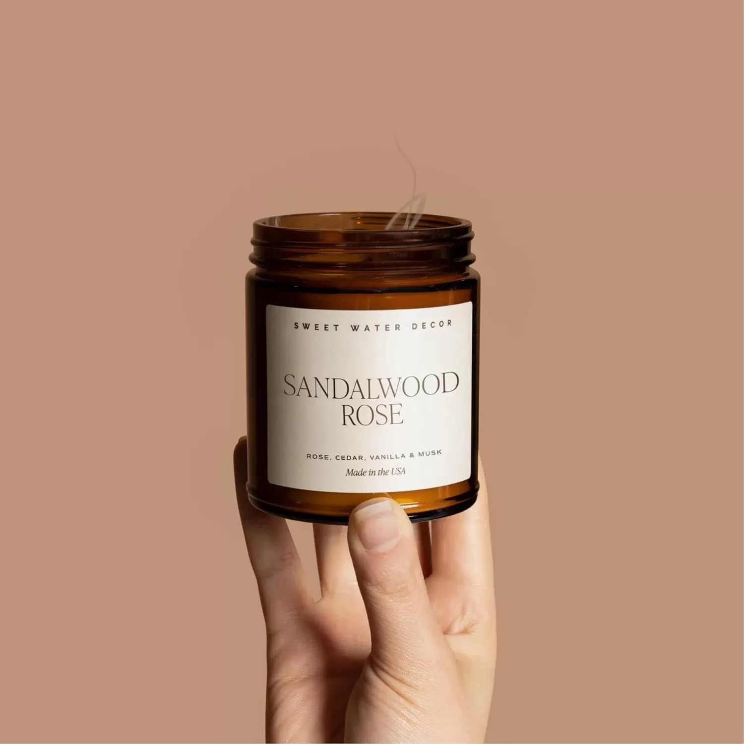 imageSweet Water Decor Island Air Soy Candle  Tropical Fruit Mountain Air and Orange Scented Summer Candles for Home  9oz Amber Jar  Black Lid 40 Hour Burn Time Made in the USASandalwood Rose