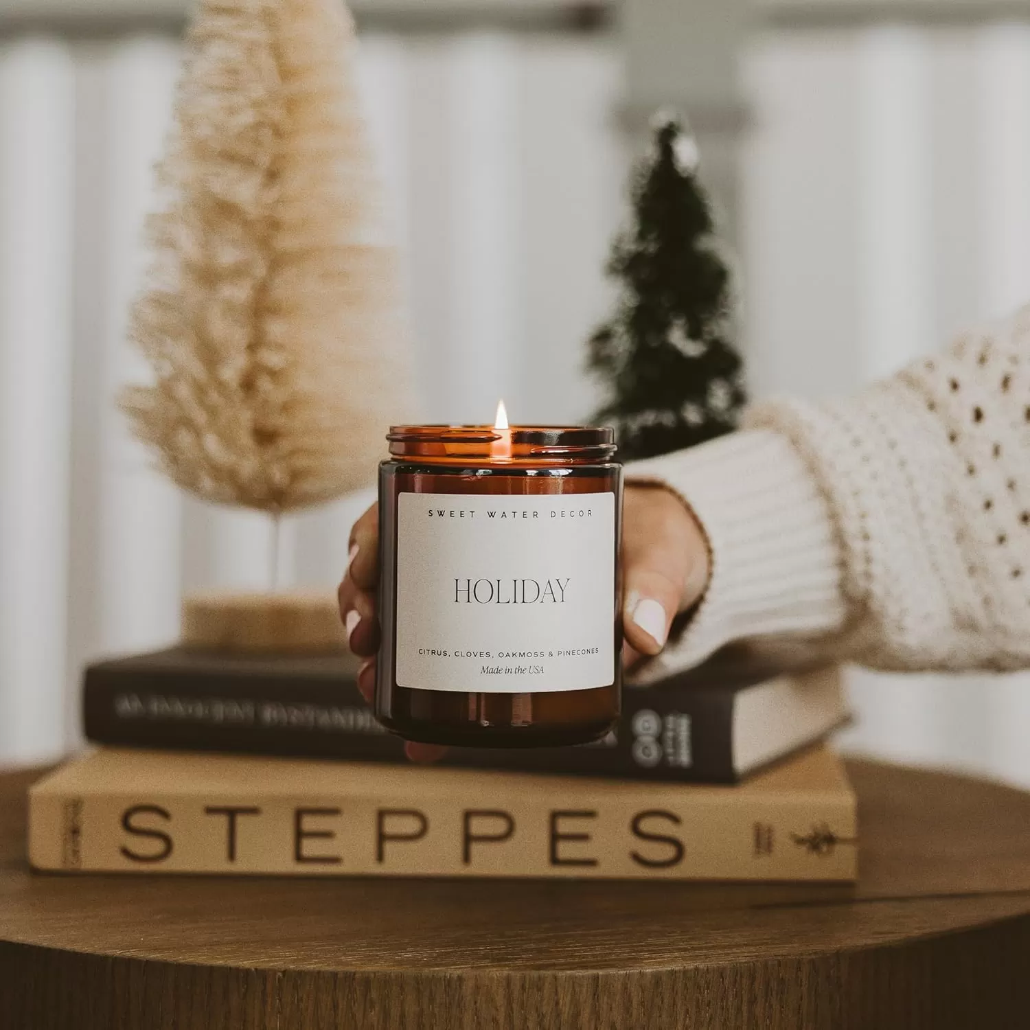 imageSweet Water Decor Island Air Soy Candle  Tropical Fruit Mountain Air and Orange Scented Summer Candles for Home  9oz Amber Jar  Black Lid 40 Hour Burn Time Made in the USAHoliday