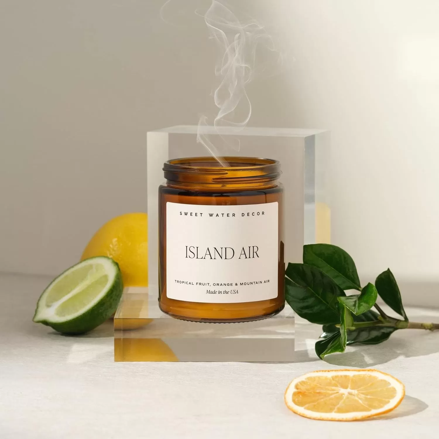 imageSweet Water Decor Island Air Soy Candle  Tropical Fruit Mountain Air and Orange Scented Summer Candles for Home  9oz Amber Jar  Black Lid 40 Hour Burn Time Made in the USAIsland Air