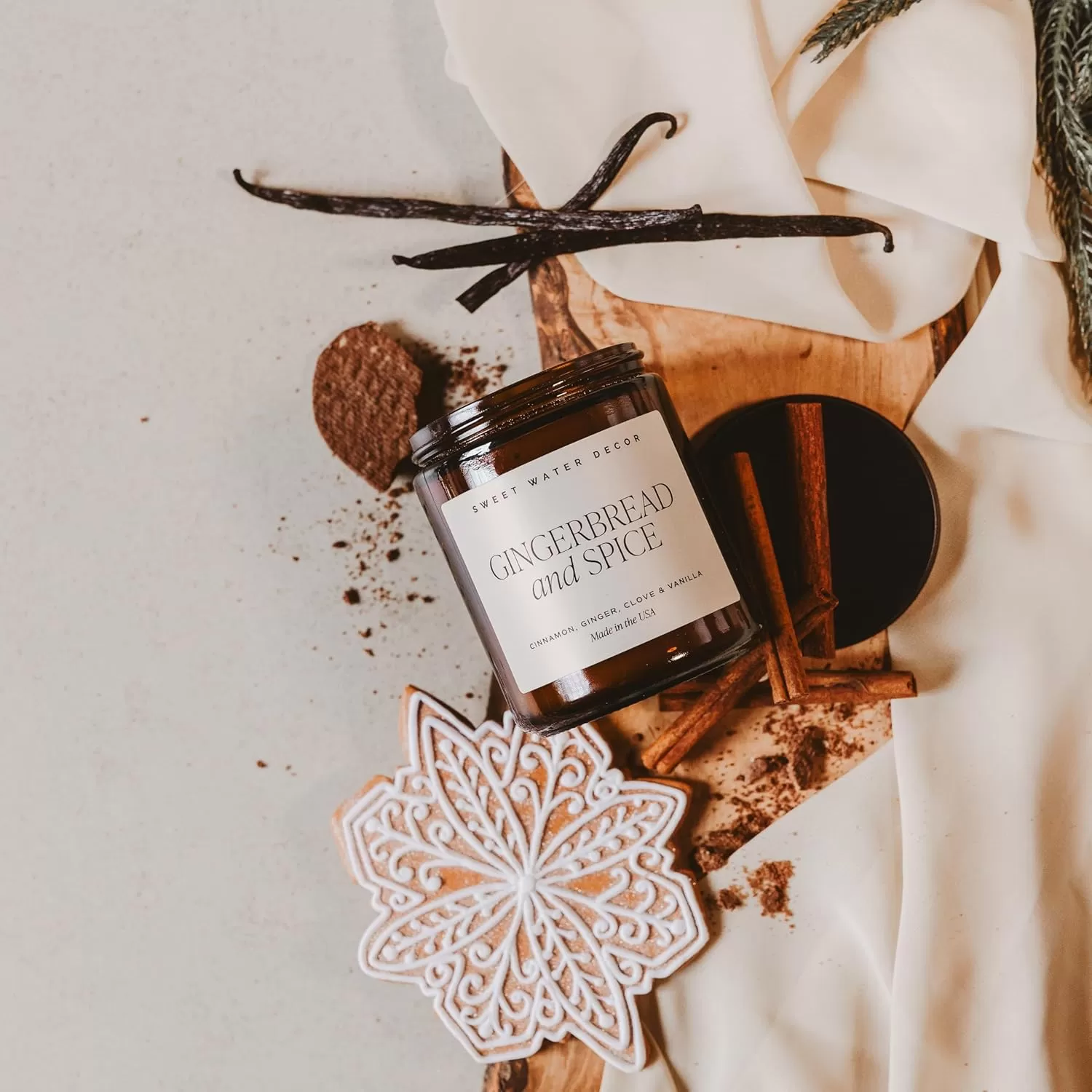 imageSweet Water Decor Island Air Soy Candle  Tropical Fruit Mountain Air and Orange Scented Summer Candles for Home  9oz Amber Jar  Black Lid 40 Hour Burn Time Made in the USAGingerbread  Spice