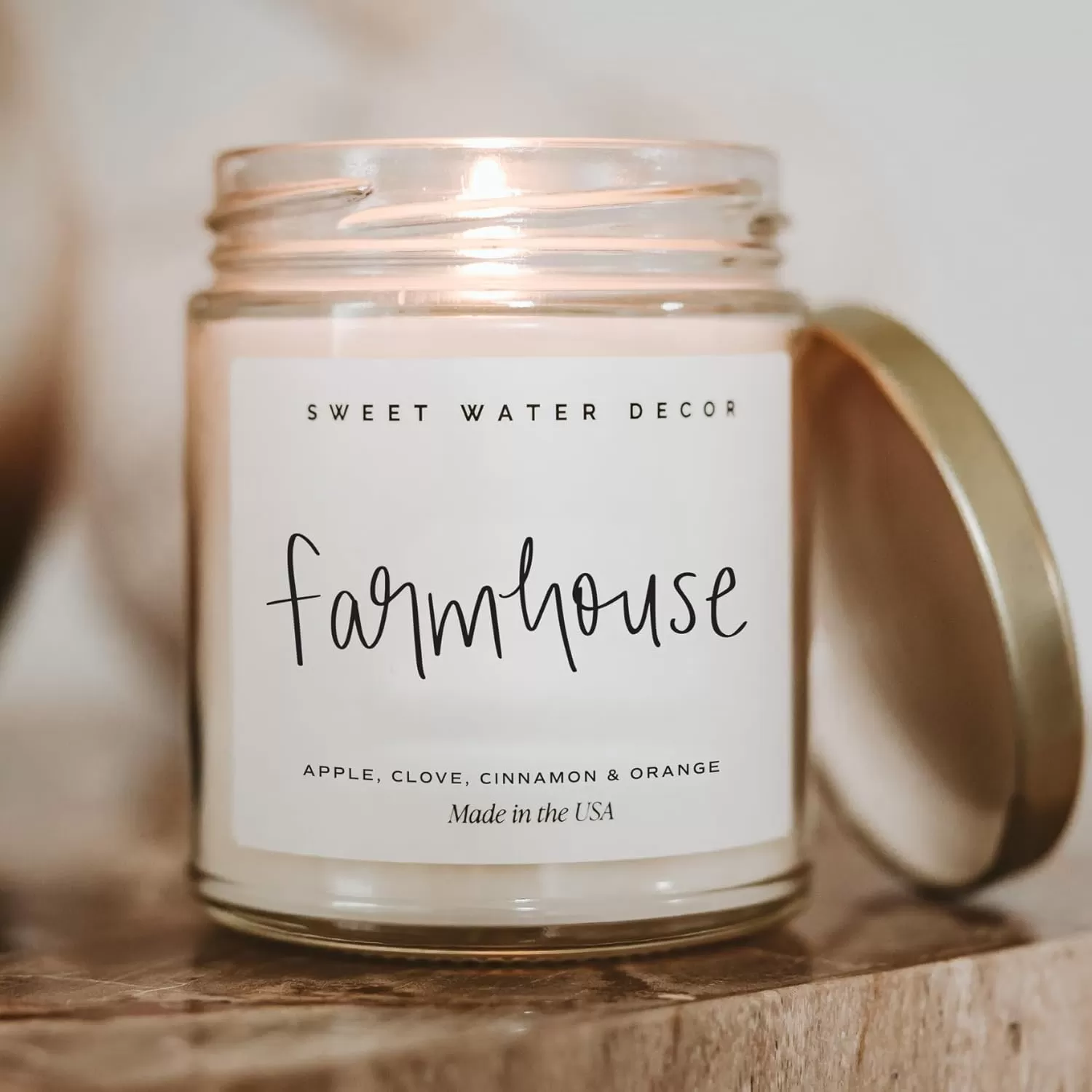imageSweet Water Decor Leaves Candle  Autumn Cinnamon Apple Fall Scented Soy Candles for Home  9oz Clear Jar 40 Hour Burn Time Made in the USAFarmhouse