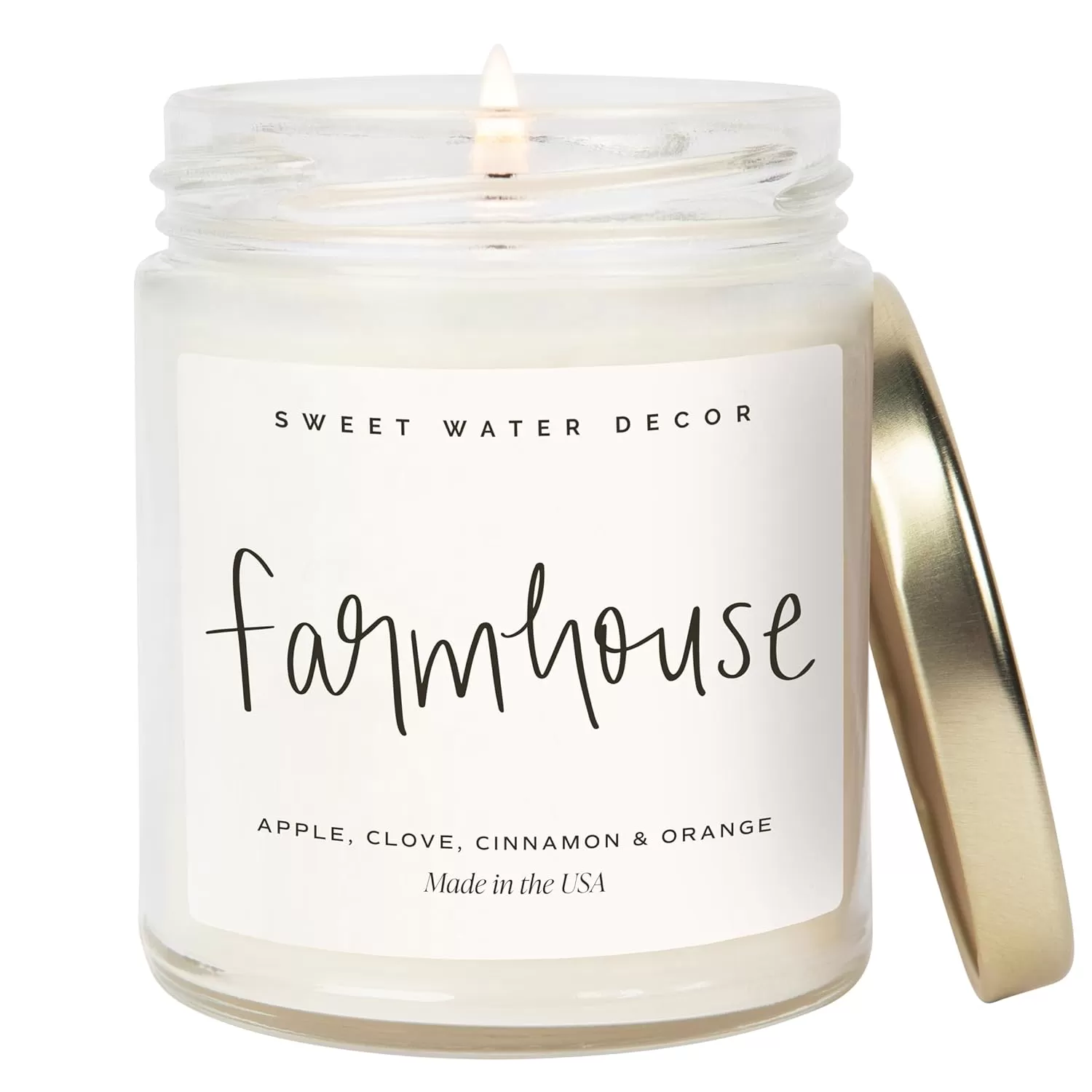imageSweet Water Decor Leaves Candle  Autumn Cinnamon Apple Fall Scented Soy Candles for Home  9oz Clear Jar 40 Hour Burn Time Made in the USAFarmhouse
