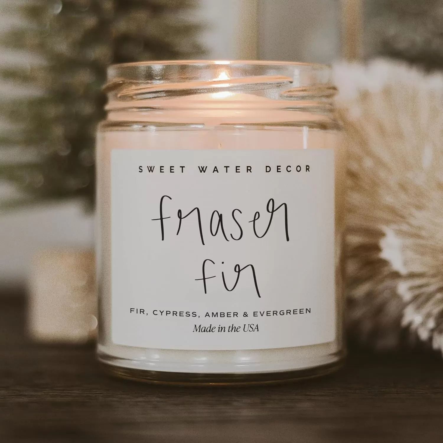 imageSweet Water Decor Leaves Candle  Autumn Cinnamon Apple Fall Scented Soy Candles for Home  9oz Clear Jar 40 Hour Burn Time Made in the USAFraser Fir