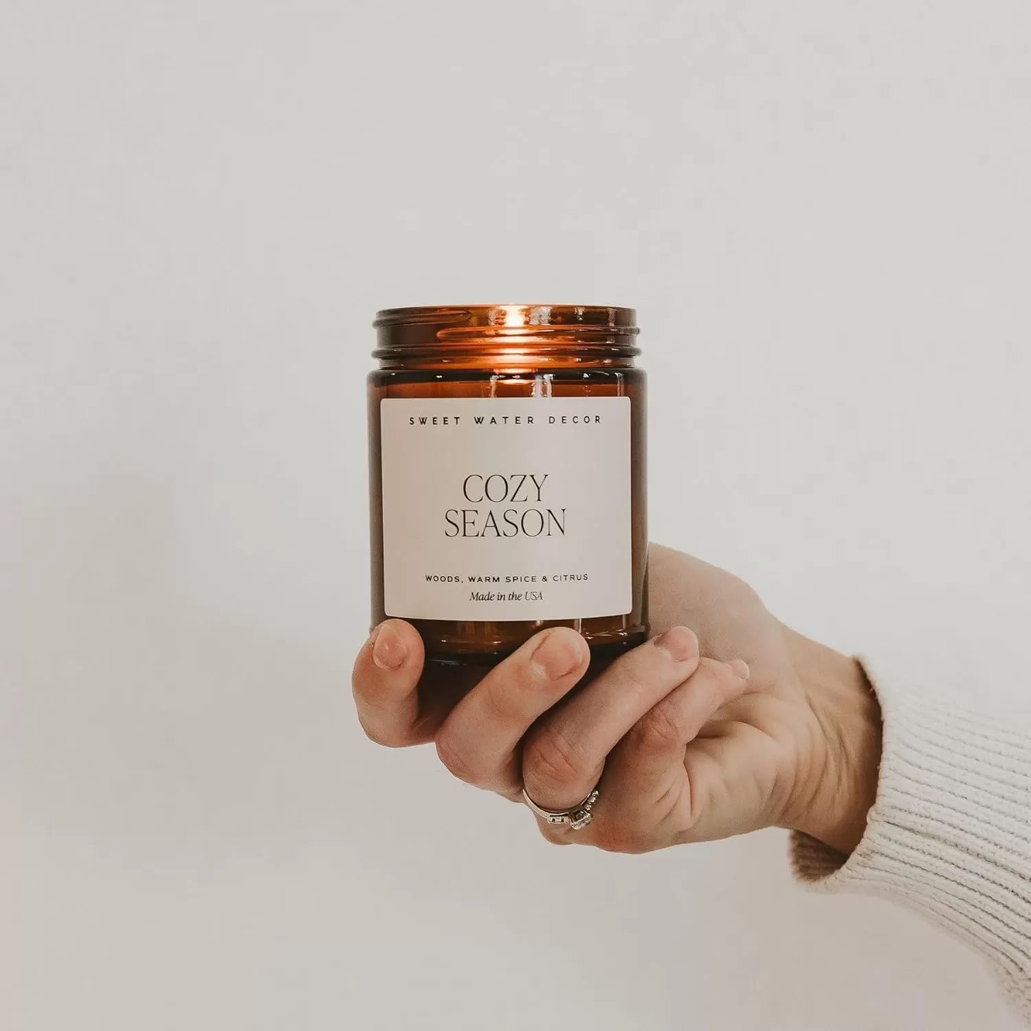 imageSweet Water Decor Palo Santo Patchouli Candle  Vanilla Musk Sandalwood Patchouli Scented Soy Candles for Home  Gifts for Women Men Housewarming  9oz Amber Jar 40 Hour Burn TimeCozy Season