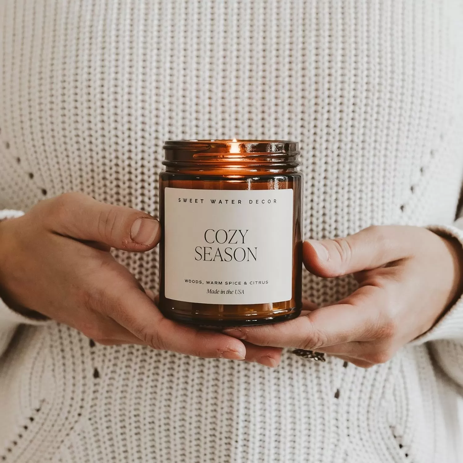 imageSweet Water Decor Palo Santo Patchouli Candle  Vanilla Musk Sandalwood Patchouli Scented Soy Candles for Home  Gifts for Women Men Housewarming  9oz Amber Jar 40 Hour Burn TimeCozy Season