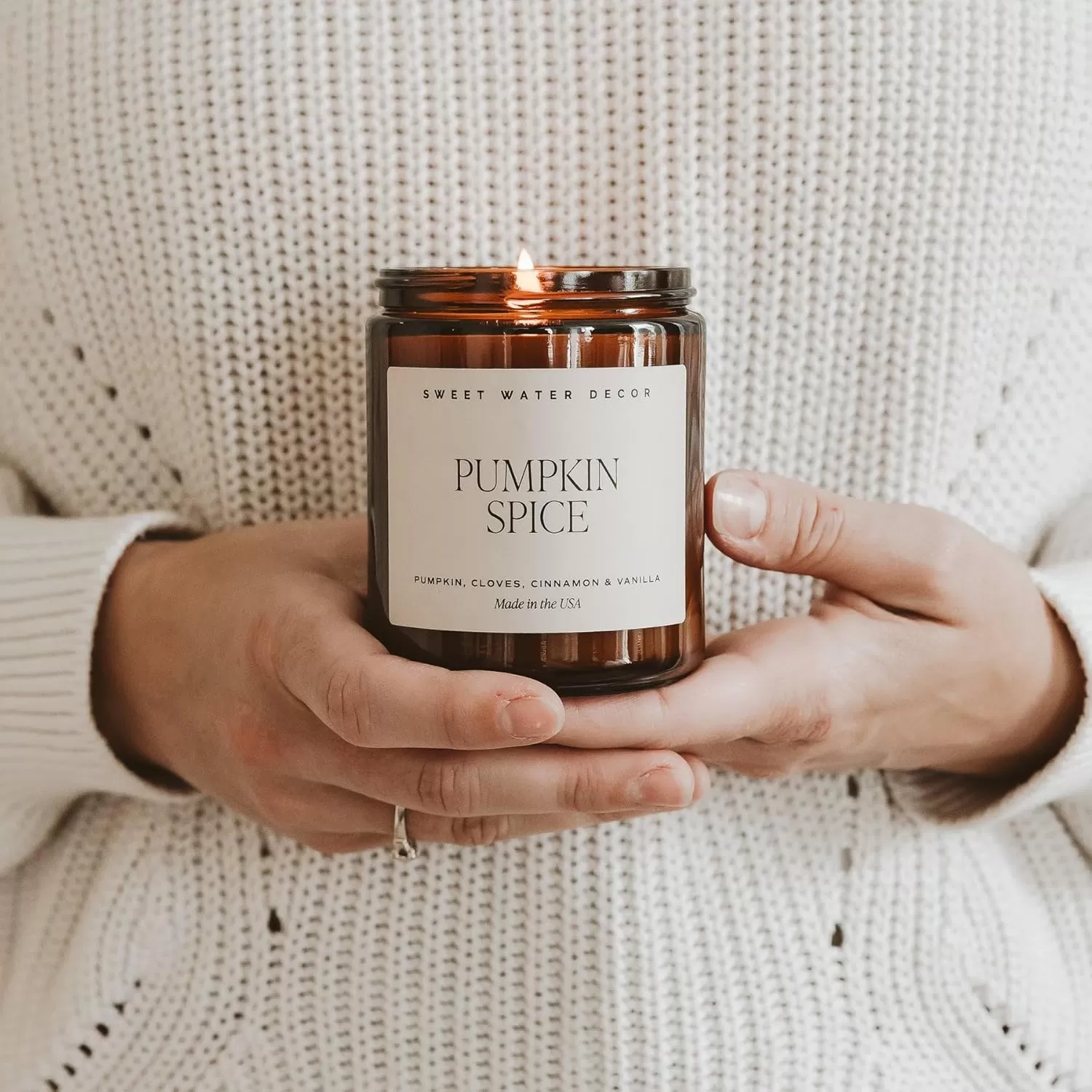 imageSweet Water Decor Palo Santo Patchouli Candle  Vanilla Musk Sandalwood Patchouli Scented Soy Candles for Home  Gifts for Women Men Housewarming  9oz Amber Jar 40 Hour Burn TimePumpkin Spice