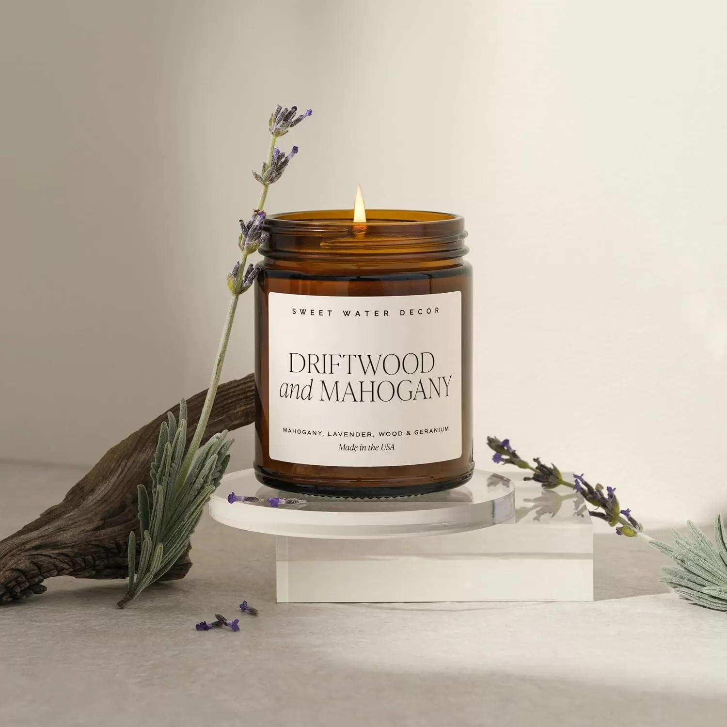 imageSweet Water Decor Palo Santo Patchouli Candle  Vanilla Musk Sandalwood Patchouli Scented Soy Candles for Home  Gifts for Women Men Housewarming  9oz Amber Jar 40 Hour Burn TimeDriftwood and Mahogany