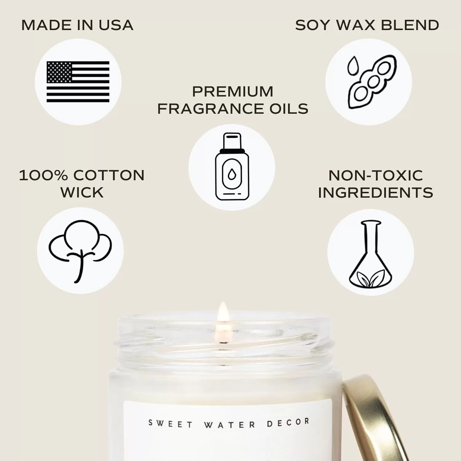 imageSweet Water Decor Relaxation Soy Candle  Eucalyptus Peppermint and Clove Scented Candles for Home  9oz Clear Jar  Gold Lid 40 Hour Burn Time Made in the USARelaxation