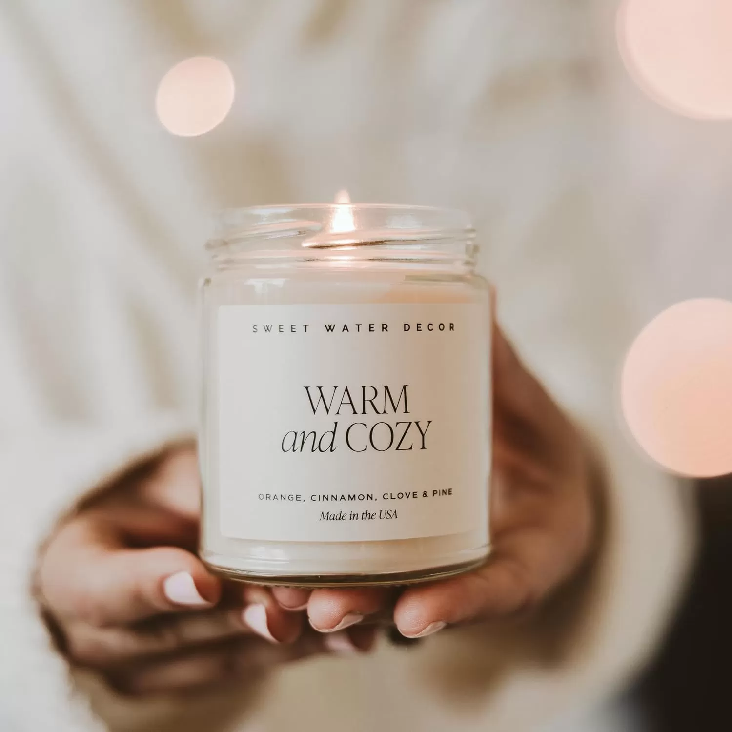 imageSweet Water Decor Relaxation Soy Candle  Eucalyptus Peppermint and Clove Scented Candles for Home  9oz Clear Jar  Gold Lid 40 Hour Burn Time Made in the USAWarm and Cozy