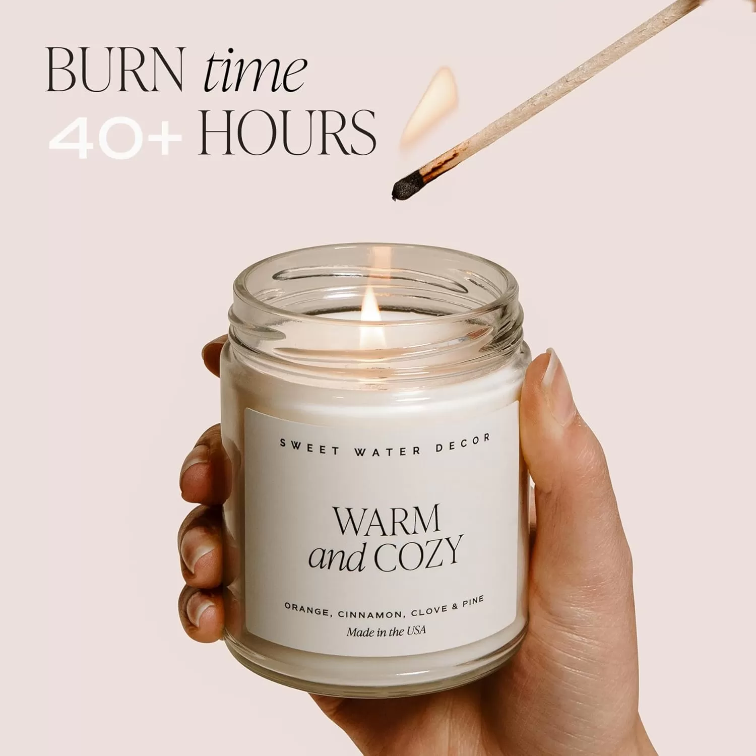 imageSweet Water Decor Relaxation Soy Candle  Eucalyptus Peppermint and Clove Scented Candles for Home  9oz Clear Jar  Gold Lid 40 Hour Burn Time Made in the USARelaxation