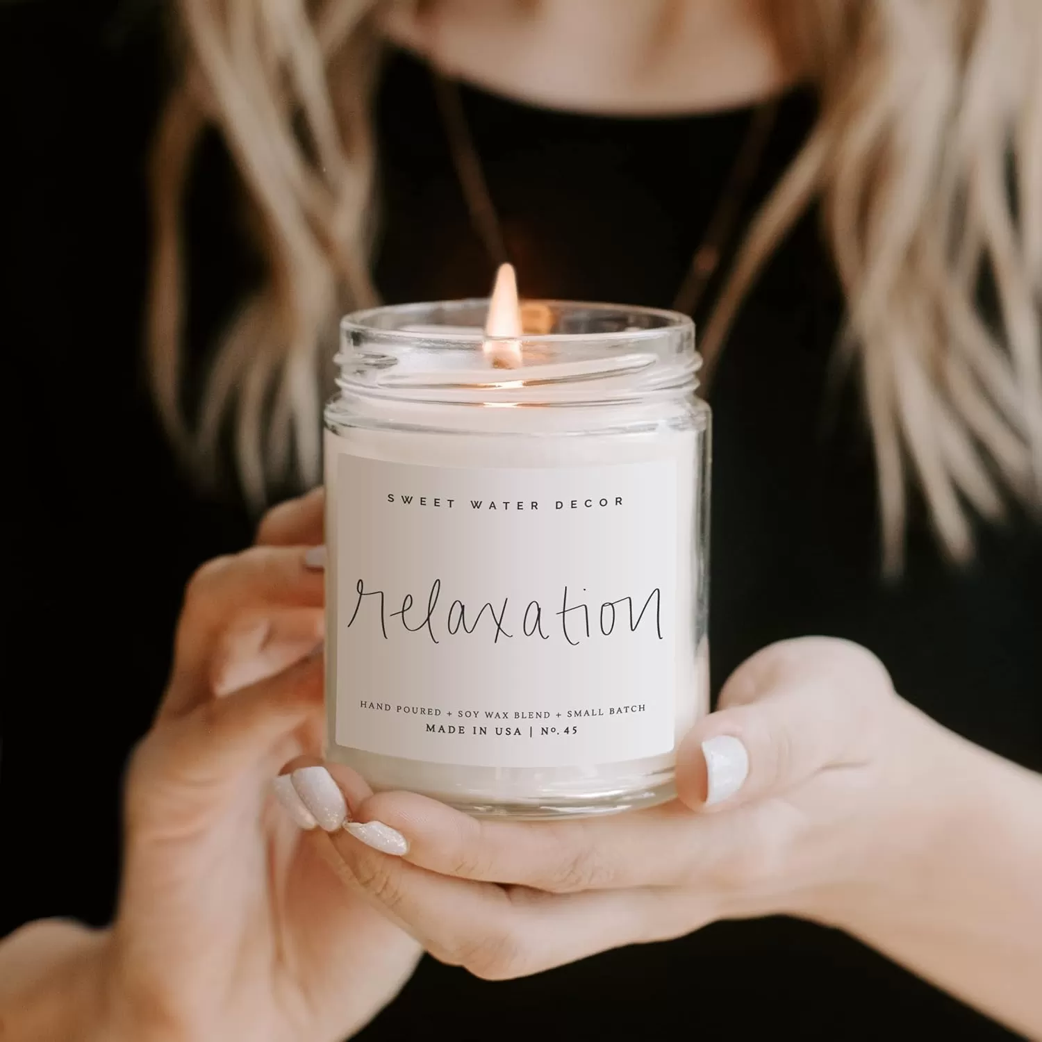 imageSweet Water Decor Relaxation Soy Candle  Eucalyptus Peppermint and Clove Scented Candles for Home  9oz Clear Jar  Gold Lid 40 Hour Burn Time Made in the USARelaxation