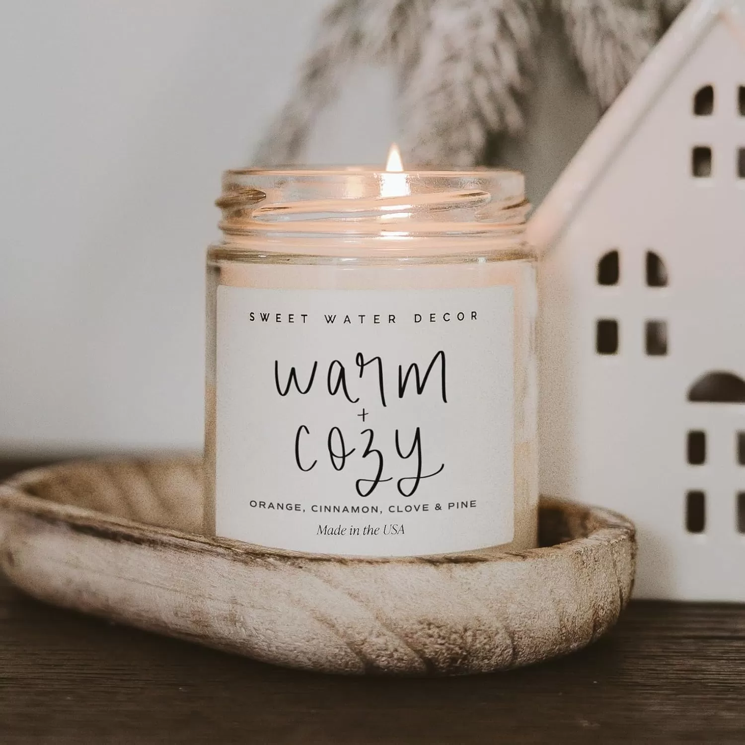 imageSweet Water Decor Relaxation Soy Candle  Eucalyptus Peppermint and Clove Scented Candles for Home  9oz Clear Jar  Gold Lid 40 Hour Burn Time Made in the USAWarm and Cozy