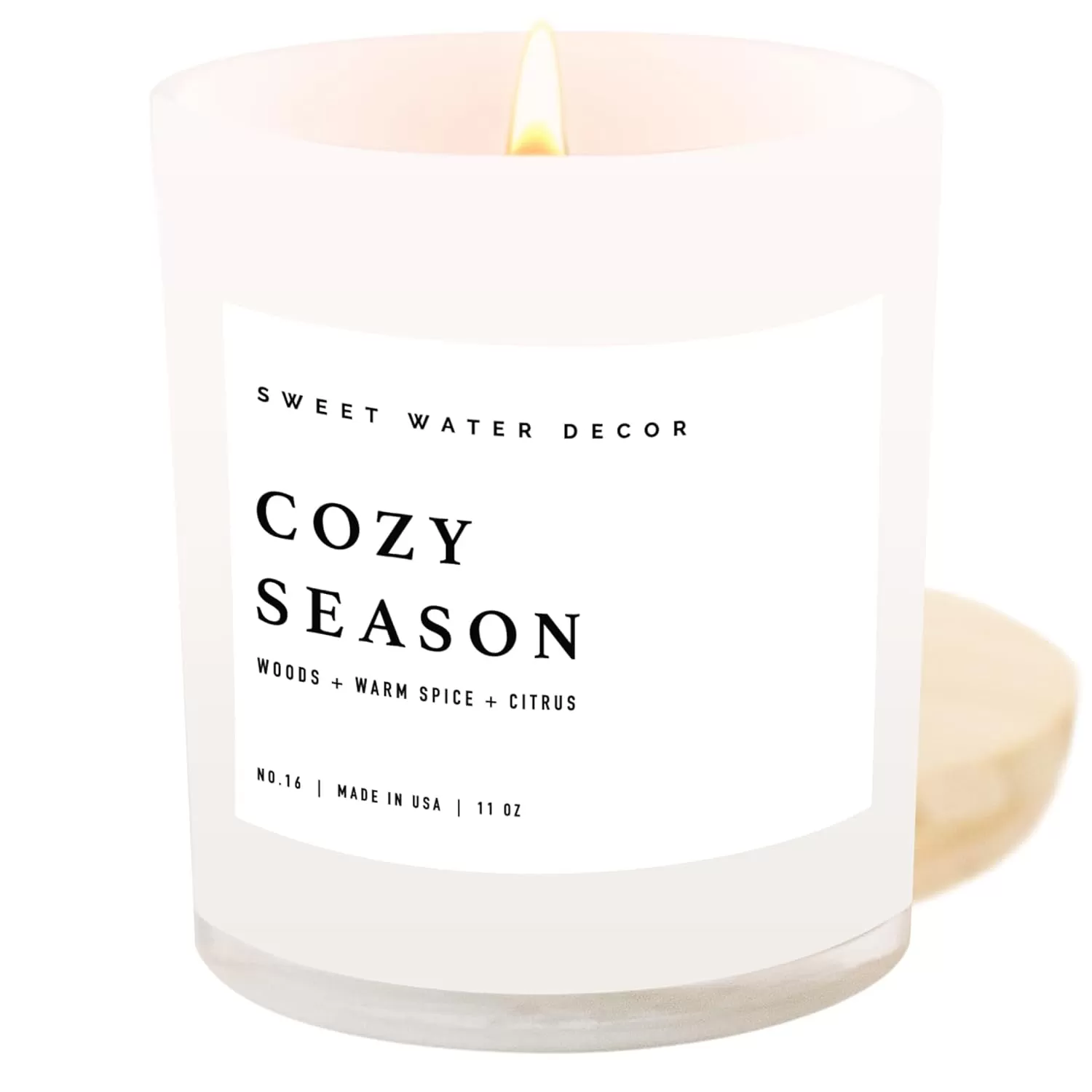 imageSweet Water Decor Salt  Sea Candle  Sea Salt Citrus Amber Musk Beach Scented Soy Candles for Home  11oz Amber Jar Candle  Wood Lid 50 Hour Burn Time Made in the USAWhite