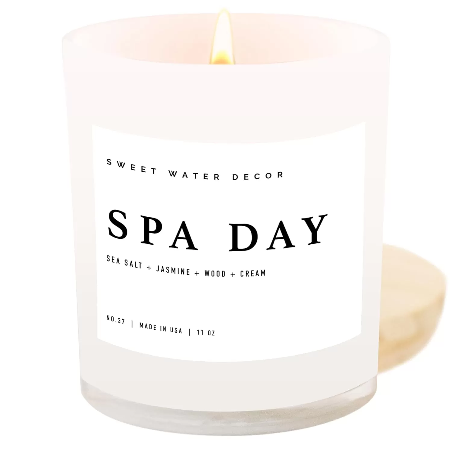 imageSweet Water Decor Salt  Sea Candle  Sea Salt Citrus Amber Musk Beach Scented Soy Candles for Home  11oz Amber Jar Candle  Wood Lid 50 Hour Burn Time Made in the USAWhite