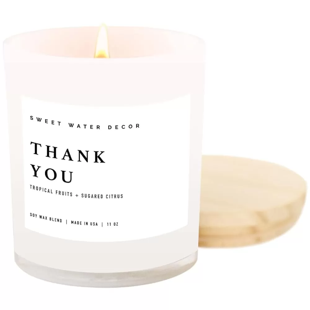 imageSweet Water Decor Salt  Sea Candle  Sea Salt Citrus Amber Musk Beach Scented Soy Candles for Home  11oz Amber Jar Candle  Wood Lid 50 Hour Burn Time Made in the USAWhite