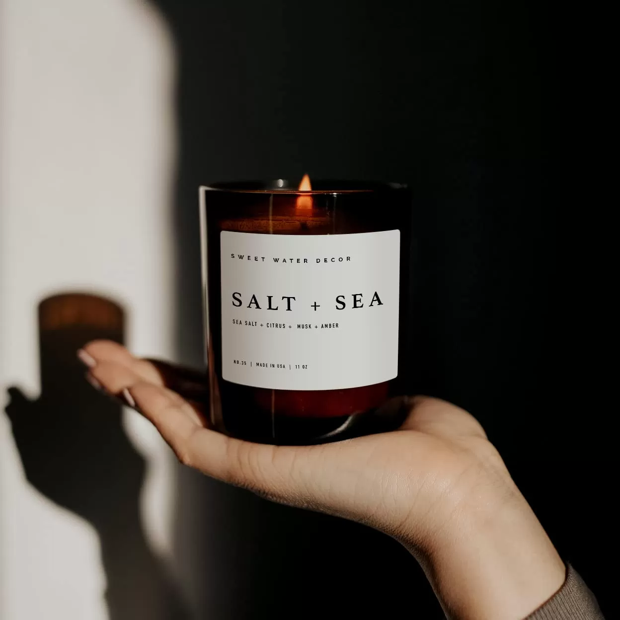 imageSweet Water Decor Salt  Sea Candle  Sea Salt Citrus Amber Musk Beach Scented Soy Candles for Home  11oz Amber Jar Candle  Wood Lid 50 Hour Burn Time Made in the USAAmber