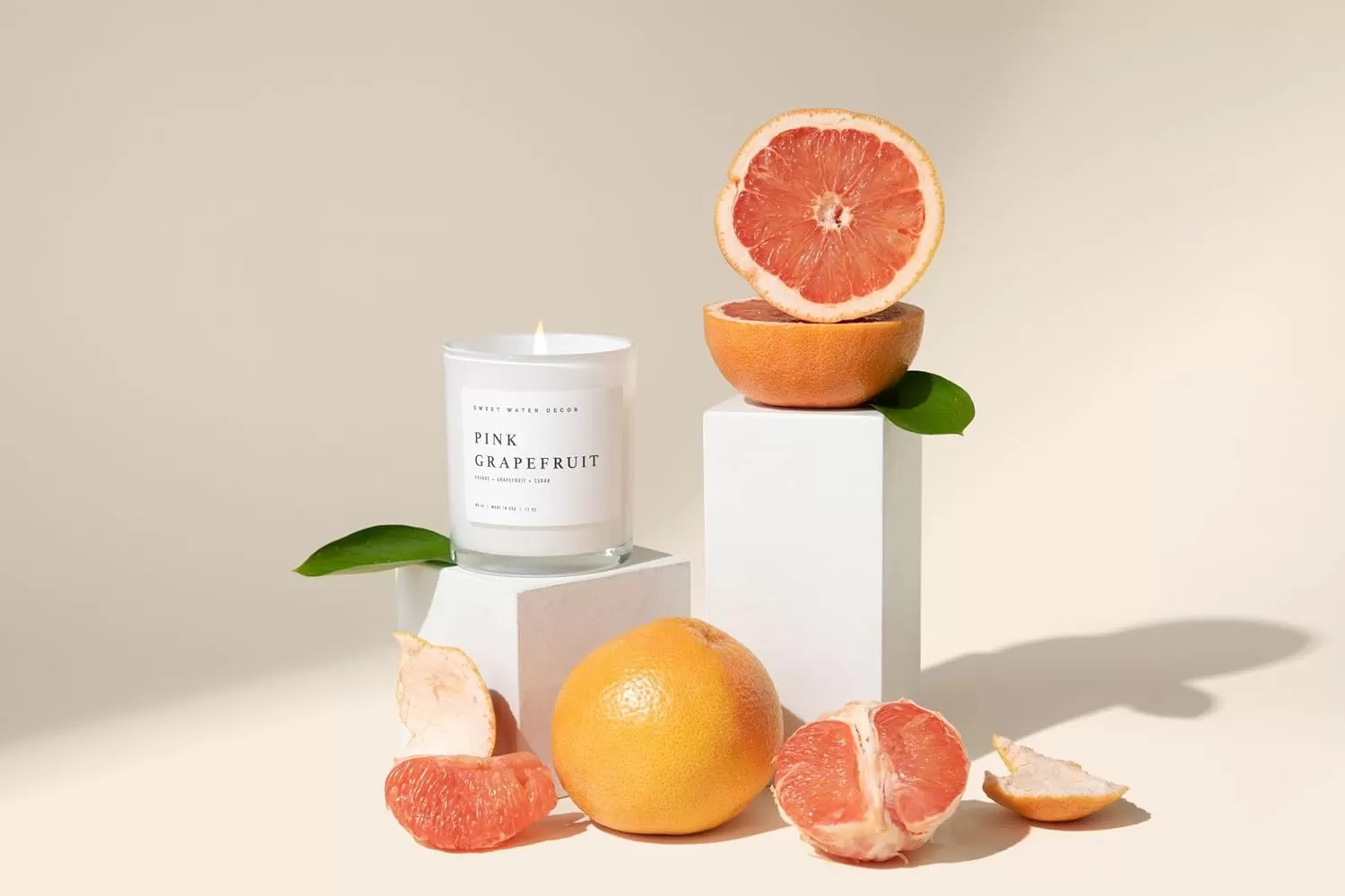 imageSweet Water Decor Salt  Sea Candle  Sea Salt Citrus Amber Musk Beach Scented Soy Candles for Home  11oz Amber Jar Candle  Wood Lid 50 Hour Burn Time Made in the USAWhite