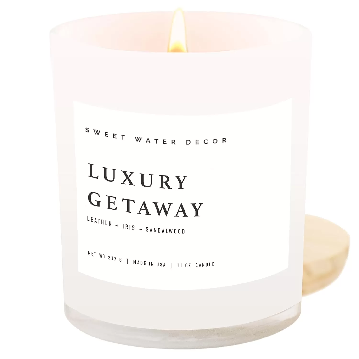 imageSweet Water Decor Salt  Sea Candle  Sea Salt Citrus Amber Musk Beach Scented Soy Candles for Home  11oz Amber Jar Candle  Wood Lid 50 Hour Burn Time Made in the USAWhite