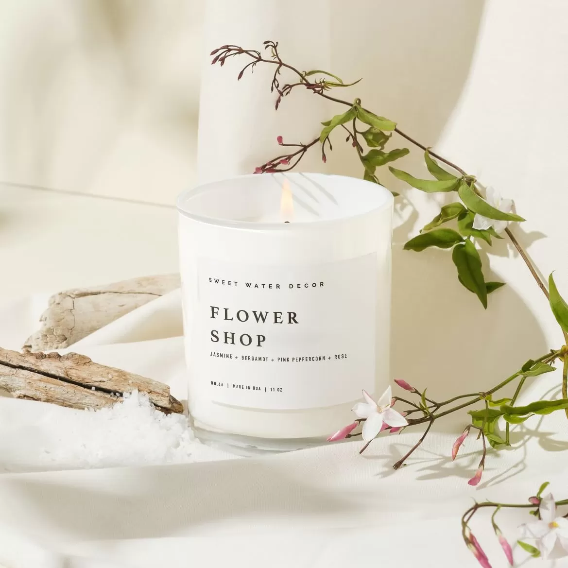 imageSweet Water Decor Salt  Sea Candle  Sea Salt Citrus Amber Musk Beach Scented Soy Candles for Home  11oz Amber Jar Candle  Wood Lid 50 Hour Burn Time Made in the USAWhite