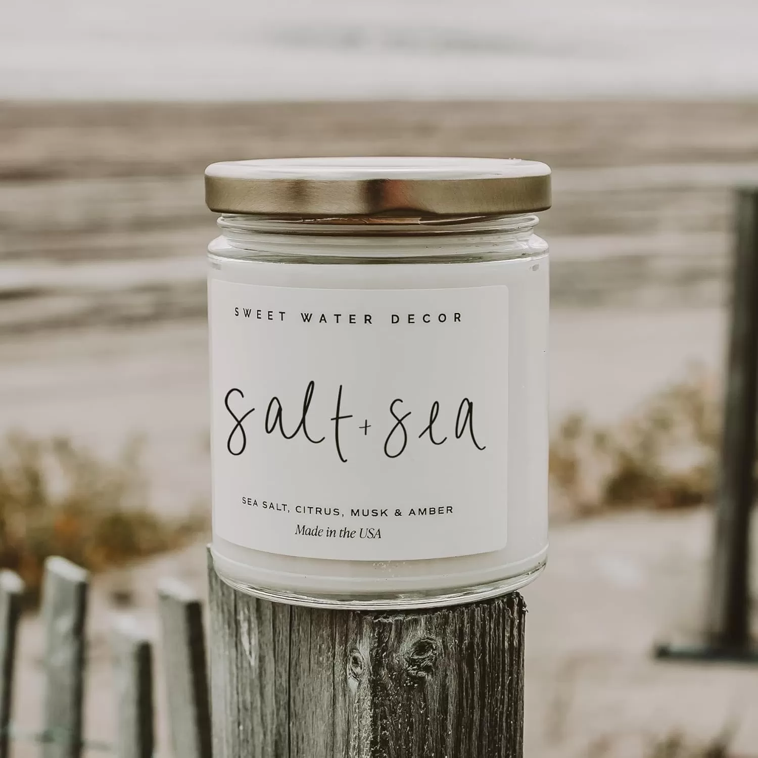 imageSweet Water Decor Salt and Sea Candle  Sea Salt Citrus Amber Musk Beach Scented Soy Candles for Home  Coastal Decor for Beach Lovers  9oz Clear Jar 40 Hour Burn Time Made in The USASalt  Sea