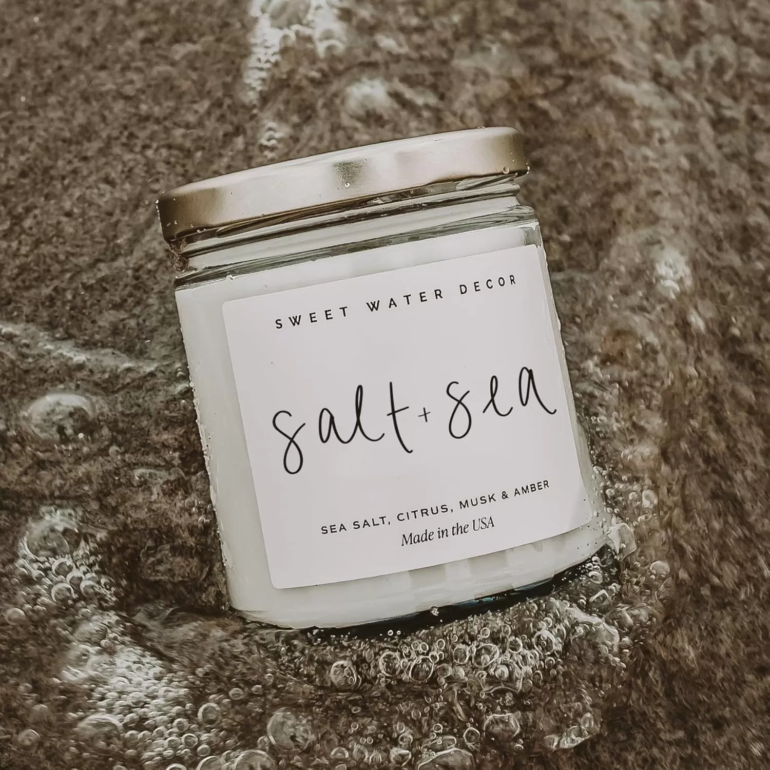 imageSweet Water Decor Salt and Sea Candle  Sea Salt Citrus Amber Musk Beach Scented Soy Candles for Home  Coastal Decor for Beach Lovers  9oz Clear Jar 40 Hour Burn Time Made in The USASalt  Sea