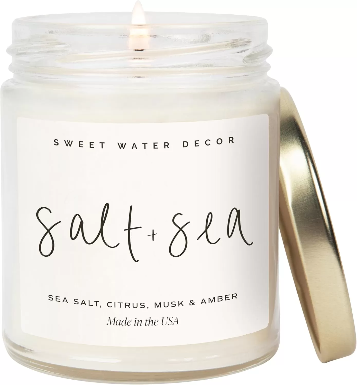 imageSweet Water Decor Salt and Sea Candle  Sea Salt Citrus Amber Musk Beach Scented Soy Candles for Home  Coastal Decor for Beach Lovers  9oz Clear Jar 40 Hour Burn Time Made in The USASalt  Sea