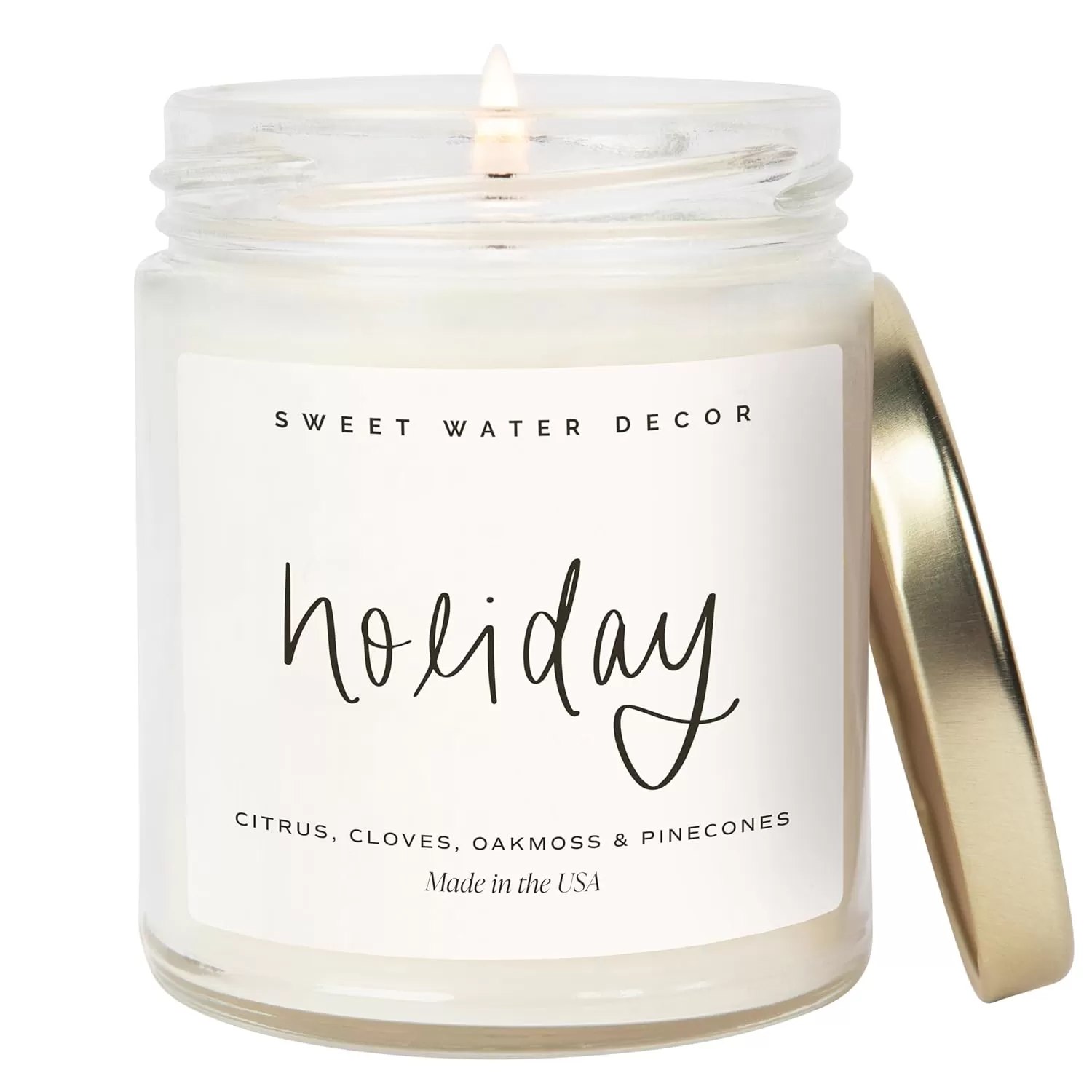imageSweet Water Decor Spa Day Soy Candle  Sea Salt Jasmine Wood and Cream Scented Candles for Home  9oz Clear Jar  Gold Lid 40 Hour Burn Time Made in the USAHoliday