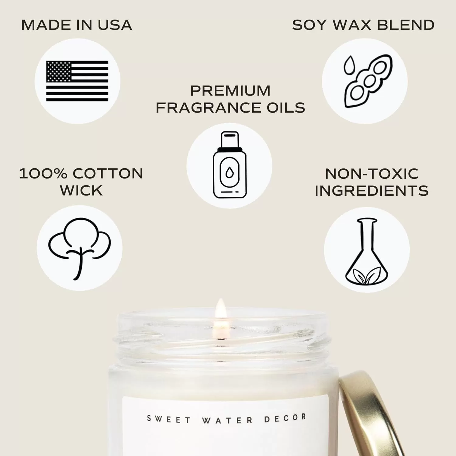 imageSweet Water Decor Spa Day Soy Candle  Sea Salt Jasmine Wood and Cream Scented Candles for Home  9oz Clear Jar  Gold Lid 40 Hour Burn Time Made in the USAHoliday