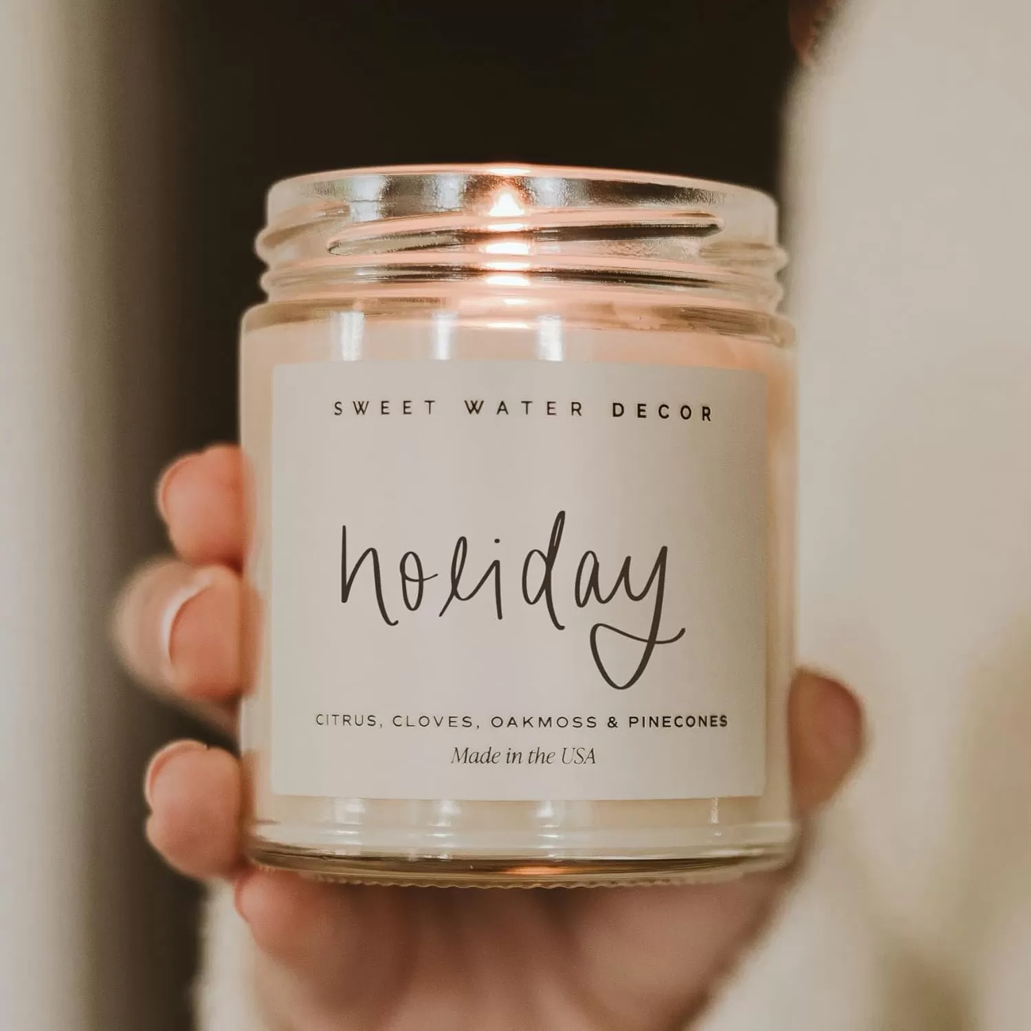 imageSweet Water Decor Spa Day Soy Candle  Sea Salt Jasmine Wood and Cream Scented Candles for Home  9oz Clear Jar  Gold Lid 40 Hour Burn Time Made in the USAHoliday
