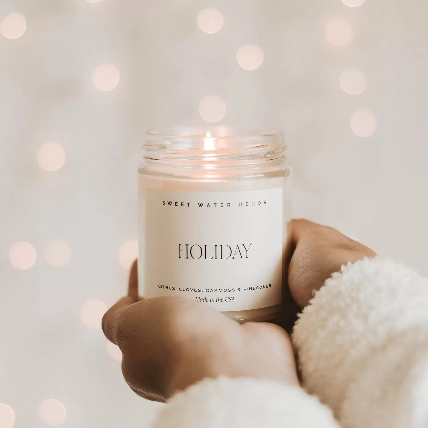 imageSweet Water Decor Spa Day Soy Candle  Sea Salt Jasmine Wood and Cream Scented Candles for Home  9oz Clear Jar  Gold Lid 40 Hour Burn Time Made in the USAHoliday