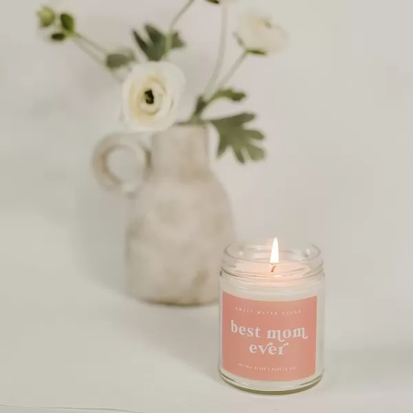imageSweet Water Decor Best Mom Ever Candle  Sea Salt Jasmine Cream and Wood Scented Soy Wax Candle for Home  New Mom Mothers Day Gift  9oz Clear Jar 40 Hour Burn Time Made in the USABest Mom Ever  Pink