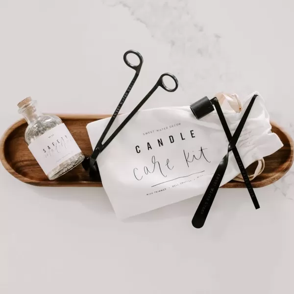 imageSweet Water Decor Candle Care Kit  Golden Candle Accessory Set Includes Wick Trimmer Wick Dipper and Bell Snuffer Tools with Drawstring Bag for Candle Lovers GoldMatte Black