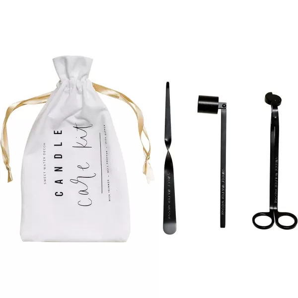 imageSweet Water Decor Candle Care Kit  Golden Candle Accessory Set Includes Wick Trimmer Wick Dipper and Bell Snuffer Tools with Drawstring Bag for Candle Lovers GoldMatte Black