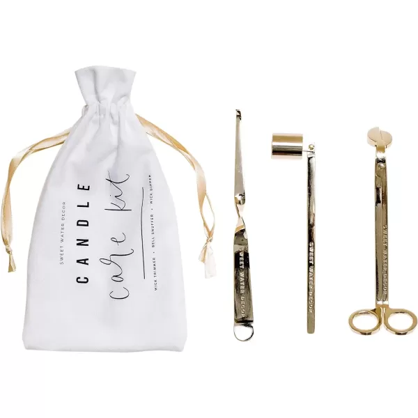 imageSweet Water Decor Candle Care Kit  Golden Candle Accessory Set Includes Wick Trimmer Wick Dipper and Bell Snuffer Tools with Drawstring Bag for Candle Lovers GoldGold