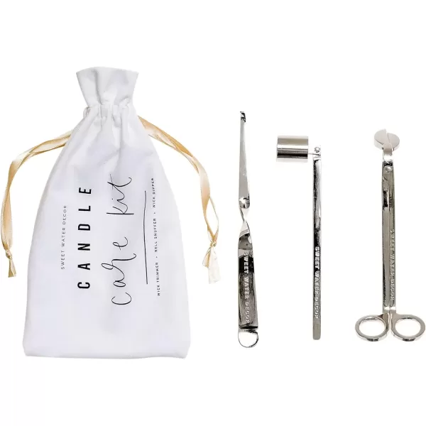 imageSweet Water Decor Candle Care Kit  Golden Candle Accessory Set Includes Wick Trimmer Wick Dipper and Bell Snuffer Tools with Drawstring Bag for Candle Lovers GoldSilver