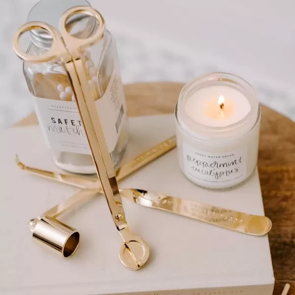 imageSweet Water Decor Candle Care Kit  Golden Candle Accessory Set Includes Wick Trimmer Wick Dipper and Bell Snuffer Tools with Drawstring Bag for Candle Lovers GoldGold