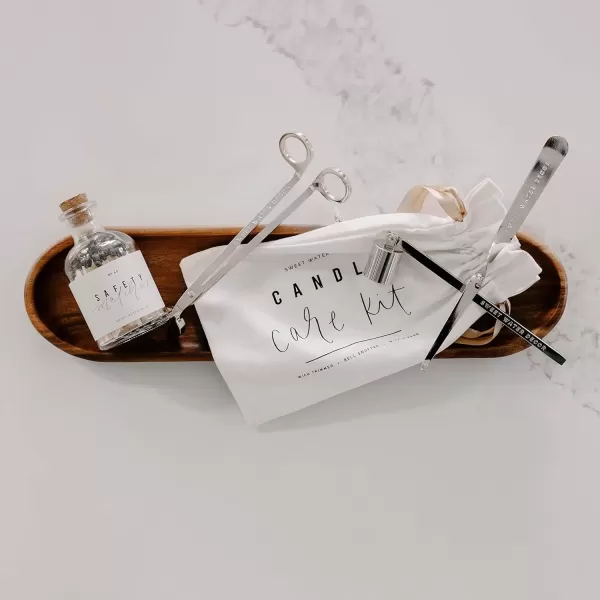 imageSweet Water Decor Candle Care Kit  Golden Candle Accessory Set Includes Wick Trimmer Wick Dipper and Bell Snuffer Tools with Drawstring Bag for Candle Lovers GoldSilver