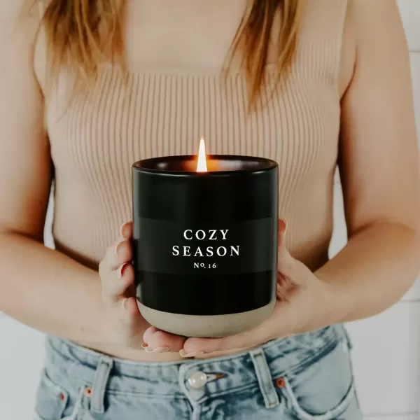 imageSweet Water Decor Christmas Candle  Apple Cider Cinnamon Fresh Cut Christmas Tree and Cookies Scented Soy Candle for Home  12oz Black Stoneware Jar 60 Hour Burn Time Made in the USACozy Season
