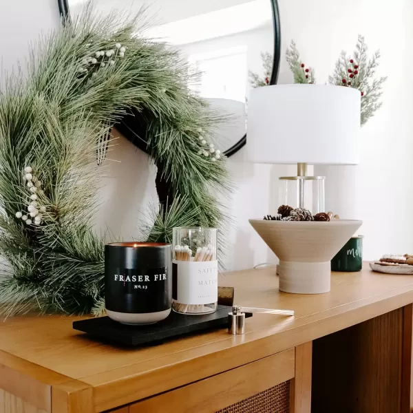imageSweet Water Decor Christmas Candle  Apple Cider Cinnamon Fresh Cut Christmas Tree and Cookies Scented Soy Candle for Home  12oz Black Stoneware Jar 60 Hour Burn Time Made in the USAFraser Fir