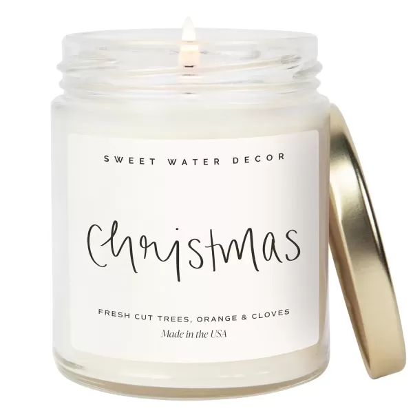 imageSweet Water Decor Christmas Candle  Cinnamon Trees Orange and Clove Scents  Christmas Candles and Decor for Home  9oz Clear Jar Soy Candle Made in the USAChristmas