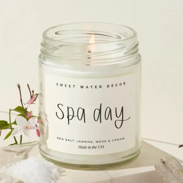 imageSweet Water Decor Driftwood and Mahogany Soy Candle  Warm Mahogany Fresh Lavender Geranium and Teakwood Scented Candles for Home  9oz Clear Jar  Gold Lid 40 Hour Burn Time Made in the USASpa Day