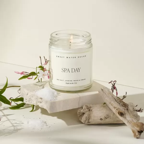 imageSweet Water Decor Driftwood and Mahogany Soy Candle  Warm Mahogany Fresh Lavender Geranium and Teakwood Scented Candles for Home  9oz Clear Jar  Gold Lid 40 Hour Burn Time Made in the USASpa Day