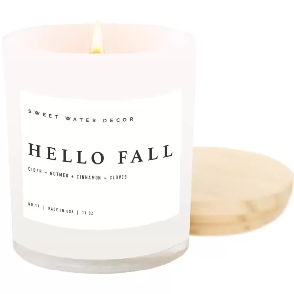 imageSweet Water Decor Farmhouse Candle  Autumn Cinnamon and Nutmeg Fall Scented Soy Candles for Home  11oz White Glass  Wood Lid 50 Hour Burn Time Made in the USAWhite