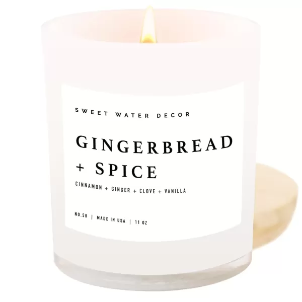 imageSweet Water Decor Farmhouse Candle  Autumn Cinnamon and Nutmeg Fall Scented Soy Candles for Home  11oz White Glass  Wood Lid 50 Hour Burn Time Made in the USAWhite