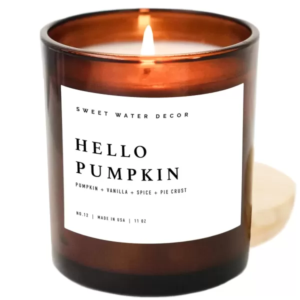 imageSweet Water Decor Farmhouse Candle  Autumn Cinnamon and Nutmeg Fall Scented Soy Candles for Home  11oz White Glass  Wood Lid 50 Hour Burn Time Made in the USAAmber