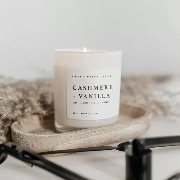 imageSweet Water Decor Farmhouse Candle  Autumn Cinnamon and Nutmeg Fall Scented Soy Candles for Home  11oz White Glass  Wood Lid 50 Hour Burn Time Made in the USAWhite